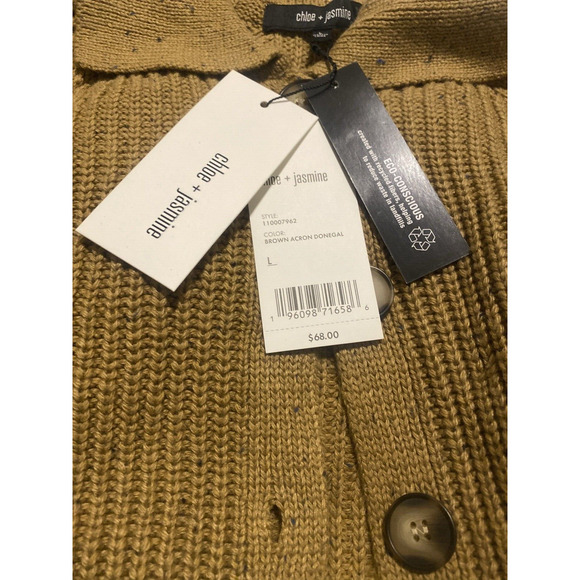 Chloe + Jasmine Brown Acorn Donegal Button Front Cardigan Sweater Size Large NWT - Picture 3 of 9